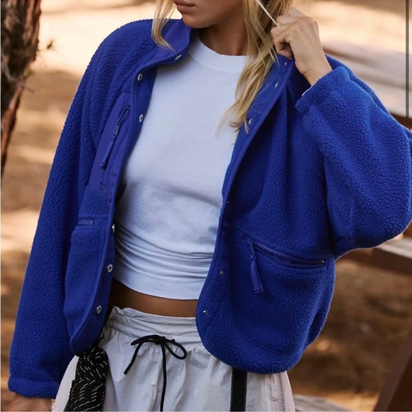 Free People Hit The Slopes Sapphire Blue Fleece Jacket XS - Picture 2 of 7